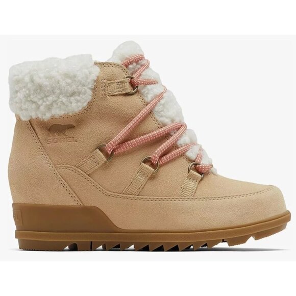 Sorel Womens Size 8 Evie Cozy Lace-Up Wedge Tawny Buff Suede Waterproof Boots - Picture 3 of 13
